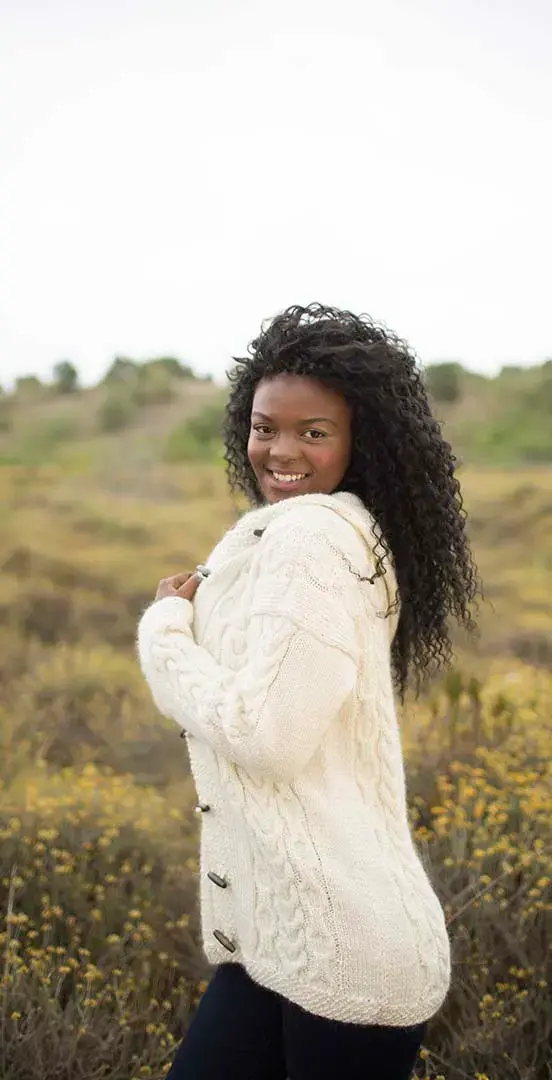 Cable cardigan with hoodie